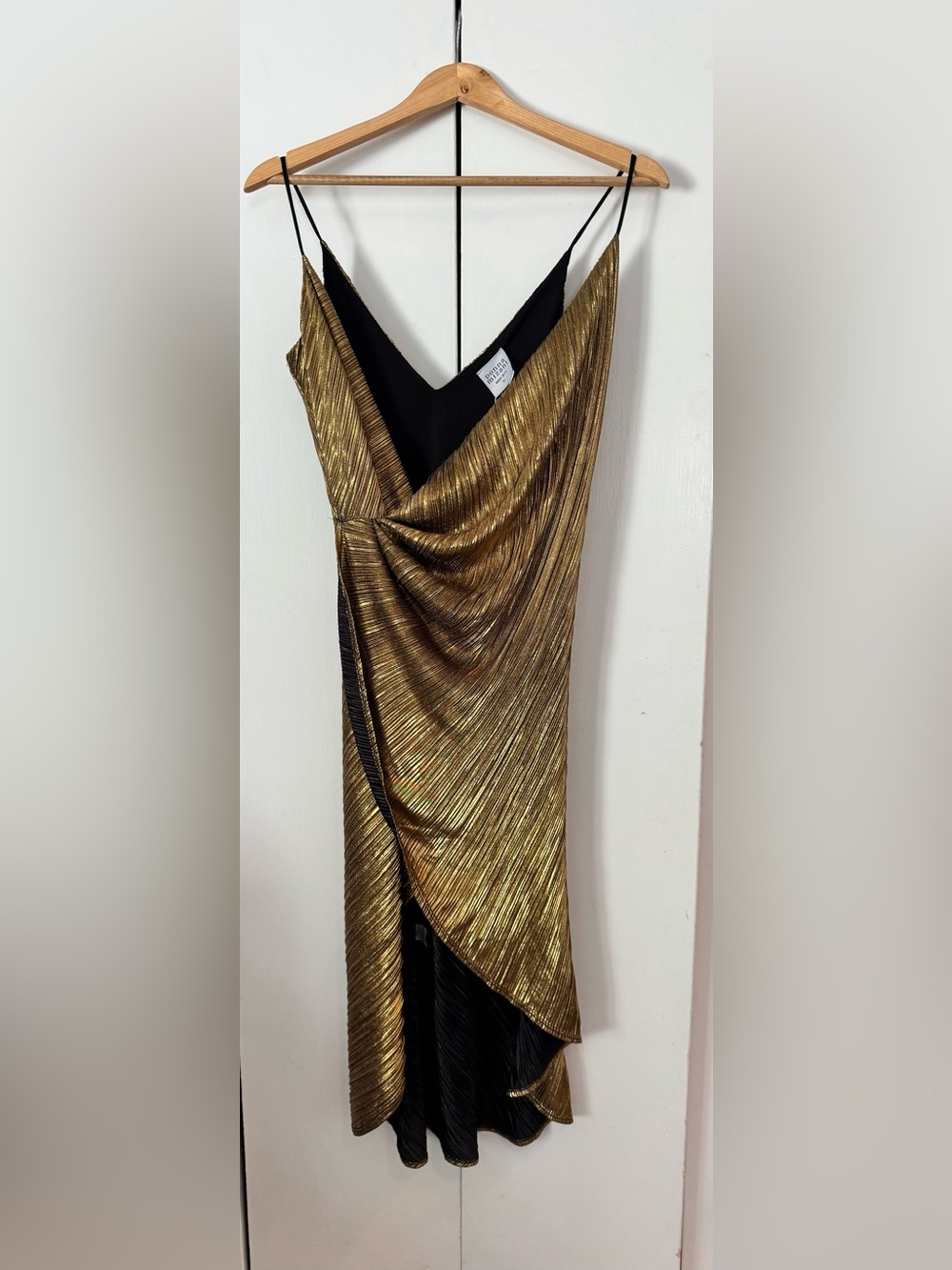 Donna Mizani Gold Draped V-Neck Midi Dress